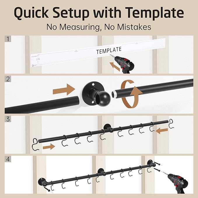 KES 130lb High-Capacity 32 Inch Pot Rack Wall Mounted