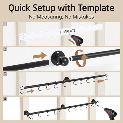 KES 130lb High-Capacity 32 Inch Pot Rack Wall Mounted