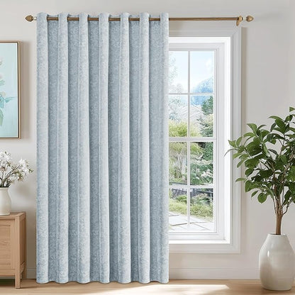 Beauoop Blue Floral Jacquard Blackout Curtains 84 Inches Long