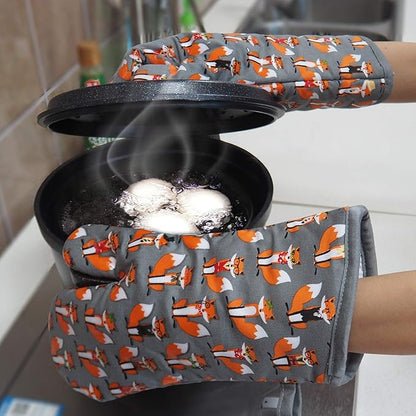 Oven Mitts Gloves 1 Pair Heat Resistant 480 ℉ Non Slip Clear Silicone Printed