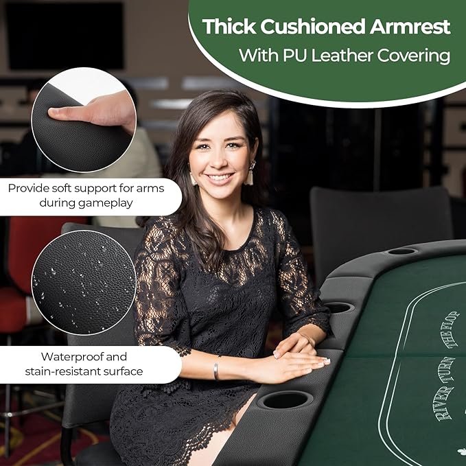 Goplus 72” Poker Table Foldable, 8 Players Card Board Game Table w/Deep Metal Cup Holders, Casino Grade Felt, Portable Folding Oval Blackjack Table for Texas Holdem, No Assembly Required (Green)