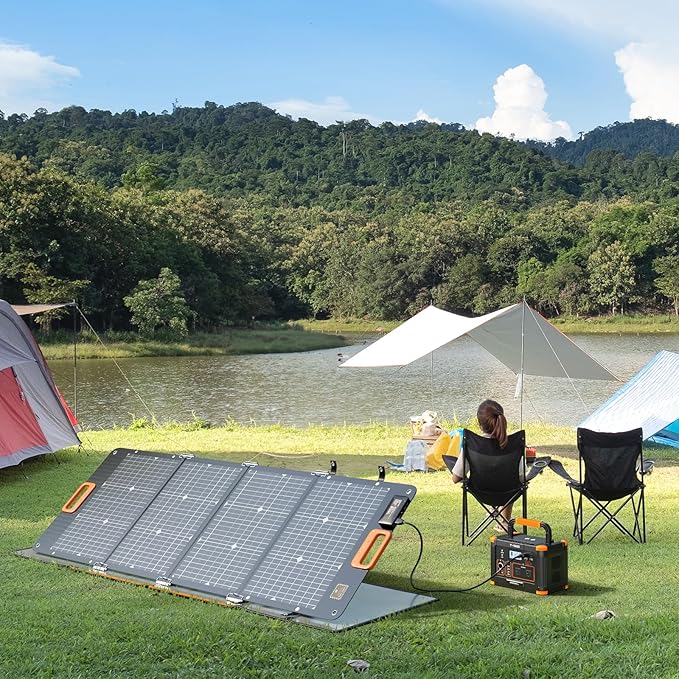 GRECELL 120W Portable Solar Panel for Power Station, 24% High Efficiency Bifacial Panel 21.6V Foldable Waterproof with XT60/Type-C/2 USB DC Output, 120W Solar Panel for Outdoor, Camping, Van, RV, Trip