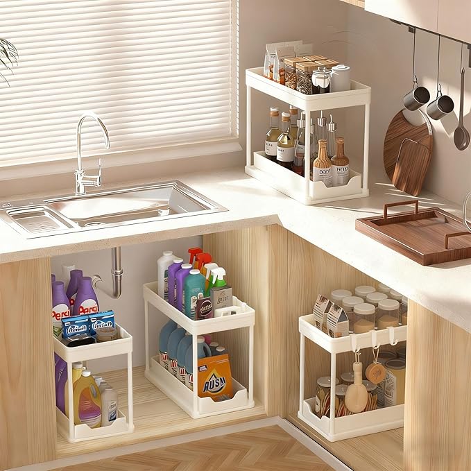 Under Sink Organizers and Storage 2 Pack, Pull-Out Sliding Cabinet Organizer