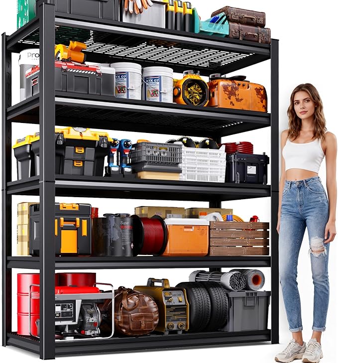 Garage Shelving-3000 lbs 5 Tier Storage Shelves, Adjustable Heavy Duty Metal