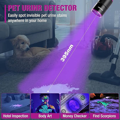 EverBrite Rechargeable Pen Flashlight with UV Light and White Light, 395nm Black Flashlight with Clip, Zoomable 4 Modes with Memory Function, USB C Cable, for Camping, Emergency, Pet Urine Detection