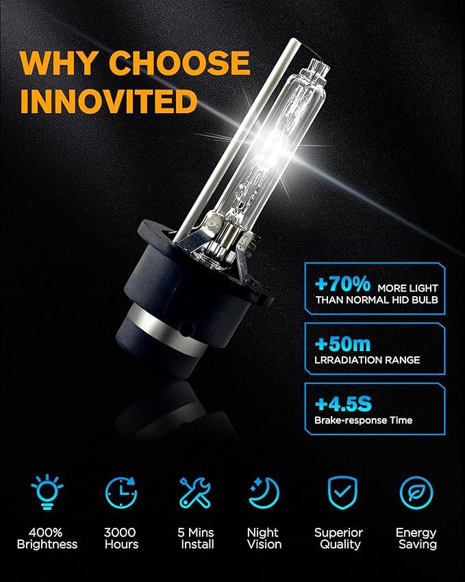 Innovited D4S HID Xenon Headlight Bulbs 3000K Golden Yellow High Low Beam 66440 42402 42402WX,etc Replacement Bulb - Pack of 2