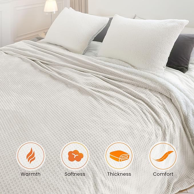 Electric Blanket King Waffle, 90x100 Inches, Dual Controllers, Sherpa Fleece