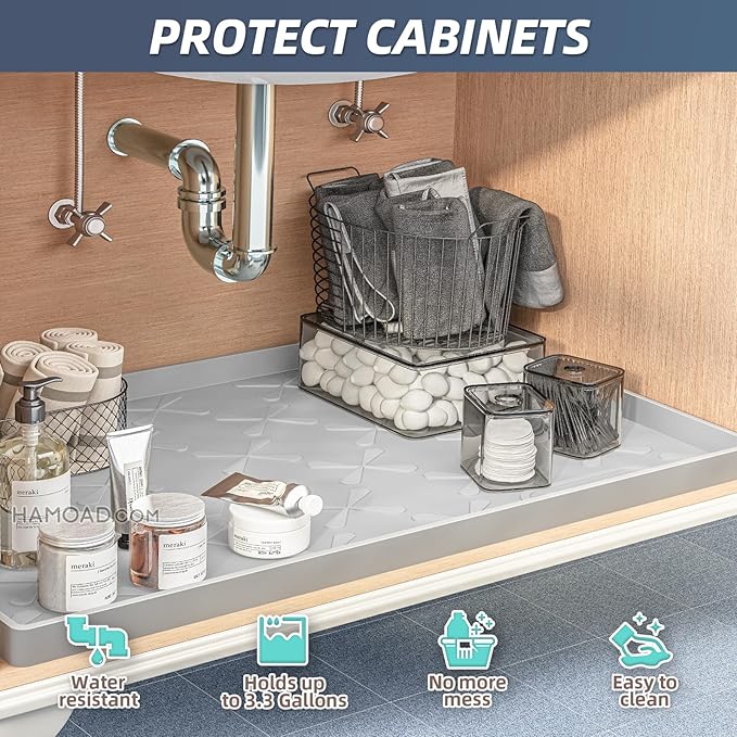 SIKADEER 28" x 19" Under Sink Mat Waterproof, Silicone Mat Kitchen Drawer Shelf