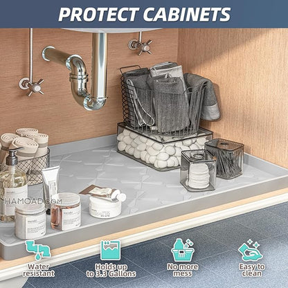 SIKADEER 28" x 19" Under Sink Mat Waterproof, Silicone Mat Kitchen Drawer Shelf