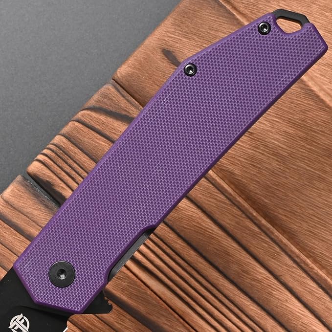 FF18 Folding Pocket Knife,AUS-8 Steel Blade G10 Handle EDC Tool Knife for Outdoor Survival,Camping,Hiking,Hunting (Purple)