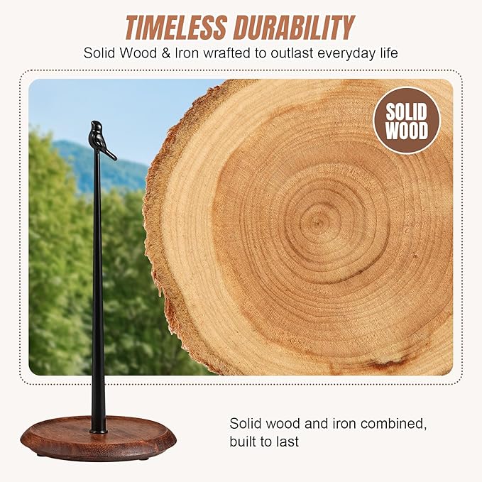 Wooden Paper Towel Holder countertop, Stylish Bird Shaped, Solid Wood Base&Iron