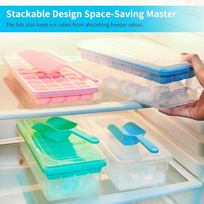 Silicone Ice Cube Tray with Leak-Proof Lid & Storage Bin