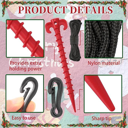 AUGSUN 27 Pieces Plastic Inflatable Stakes Set, Include Tent Stakes, Tethers Ropes and Hooks Heavy Duty Garden Yard Stakes for Christmas Outdoor Decorations (Red)