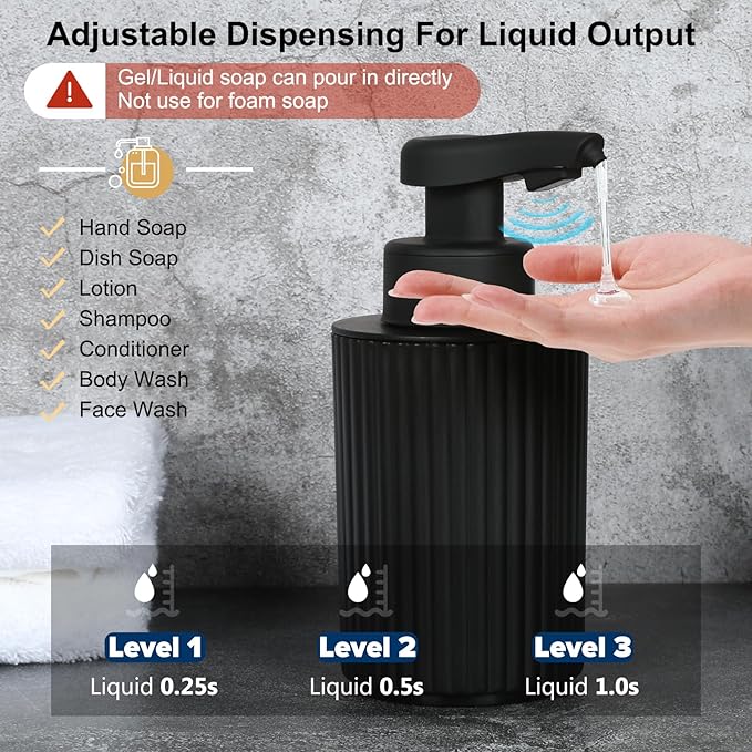 Automatic Soap Dispenser Liquid Touchless: 9oz Black Plastic