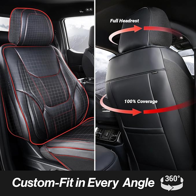 Coverland Custom SUV Car Seat Covers Front Seats for [2018-2026 Jeep Wrangler 4-Door Split Bench with Armrest] - Protector Car Seat Cover Water Resistant Leather Memory Form Back Support [Front-Black]