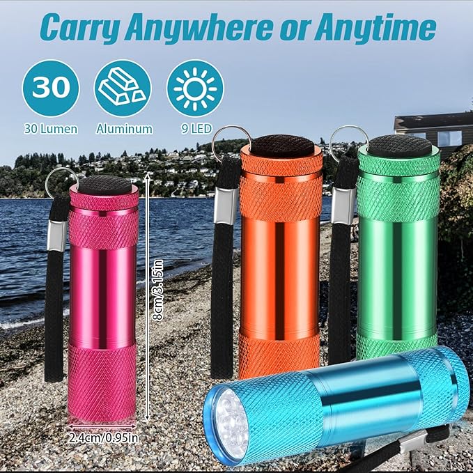 VIHOSE 20 Pcs Mini Flashlights Bulk, Bright Aluminum Handheld Flash Light with Lanyard Small LED Flashlights for Night Reading Emergency Hurricane Camping Hiking, Batteries Not Included(Cute)