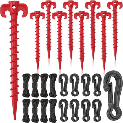 AUGSUN 27 Pieces Plastic Inflatable Stakes Set, Include Tent Stakes, Tethers Ropes and Hooks Heavy Duty Garden Yard Stakes for Christmas Outdoor Decorations (Red)