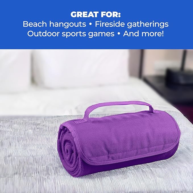 25 Ct of Roll-Up Blankets for Camping, Travel, Outdoors, Beach, Picnics – Black – Hook + Loop Closure for Easy Use in Cars & on Airplanes – Customizable for Promotions & Events