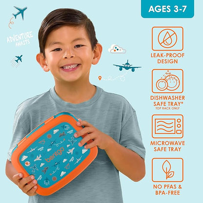 Bentgo Kids Prints Leak-Proof, 5-Compartment Bento-Style Kids Lunch Box - Ideal Portion Sizes for Ages 3-7, Durable, Drop-Proof, Dishwasher Safe, & PFAS & BPA-Free Materials (Planes)