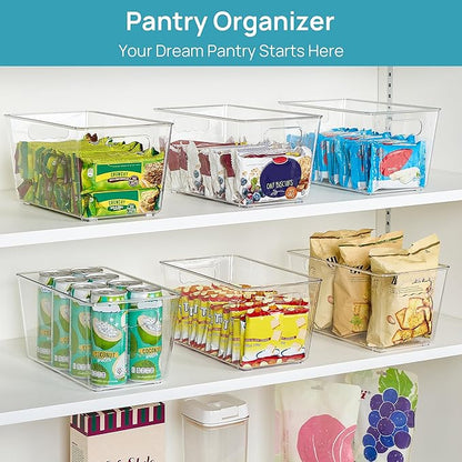 Vtopmart 6 Pack Clear Storage Bins, Pantry Cabinet Organizer Bins