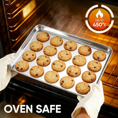 LIANYU 2 Pack Cookie Sheets for Baking, Stainless Steel Baking Tray Pan