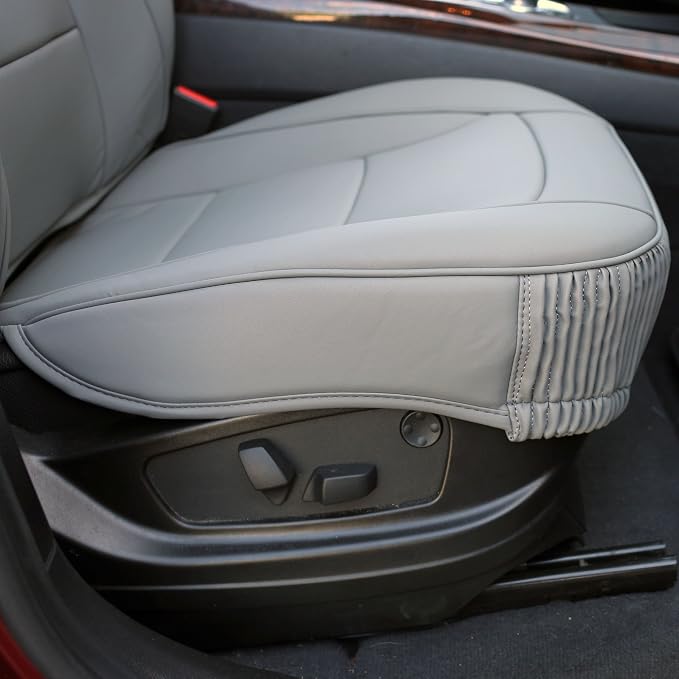 FH Group Car Seat Cover for Back Seat Solid Gray Faux Leather - Universal Fit, Rear Seat Covers for Cars with Rear Split Bench, Car Seat Cushions, Car Interior Accessories for SUV, Sedan, Van