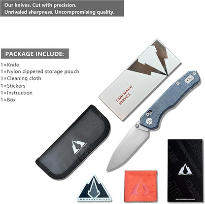 CMB Explorer Micarta Handle 14C28N Steel Blade Crossbar Lock Knife Pocket Folding Tactical Survival Camping Hiking Outdoors EDC Knife with Pocket Clip for Men Women CMB-18 (CMB-18D)