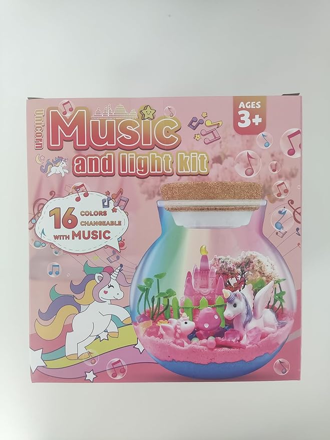 Uni-Corn Terrarium Kit with Music Boxes, Uni-Corn Toys for Girls Ages 4 5 6 7 8 9 10 11 12 Years Old, Arts and Crafts for Kids with Music LED Lights Up & Remote Control