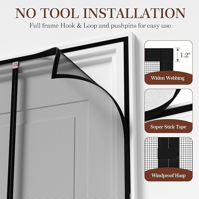 Yotache Hanging Magnetic Screen Door Fits Door Size 60 x 78, Screen Size 62" x