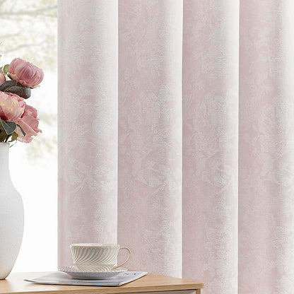 Beauoop Pink Floral Jacquard Blackout Curtains 84 Inches Long 2 Panels