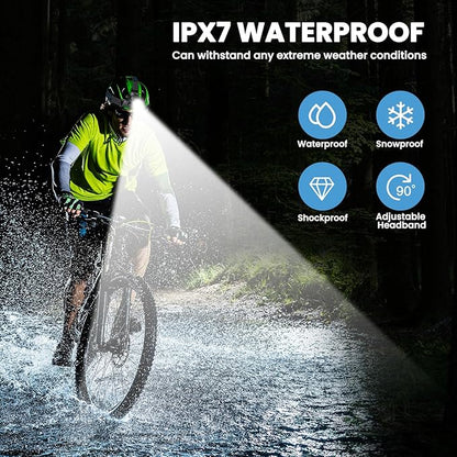 YNYS Rechargeable Headlamp with 4 Colors (White/Yellow/Blue/UV),Super Bright Headlights with Motion Sensor, 90° Adjustable, Zoomable, IPX7 Waterproof Led Head lamp for Fishing Hunting Camping Hiking