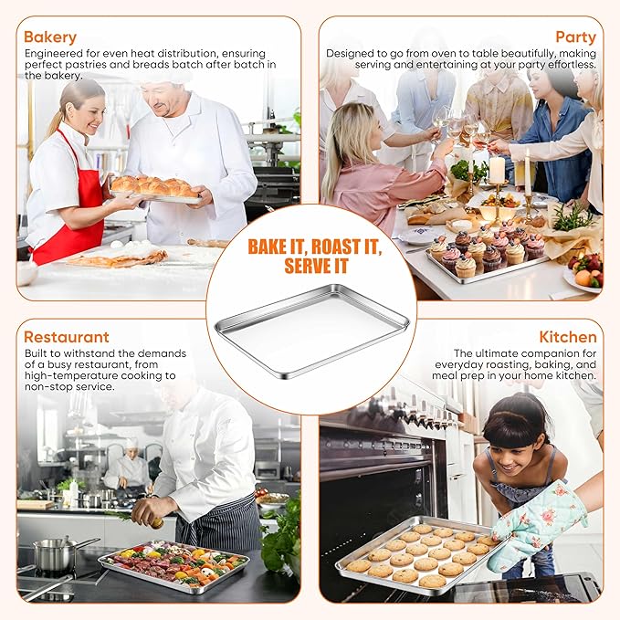 LIANYU 2 Pack Cookie Sheets for Baking, Stainless Steel Baking Tray Pan