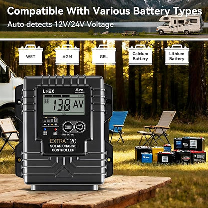 Solar Charge Controller Waterproof, 20A Solar Panel Regulator