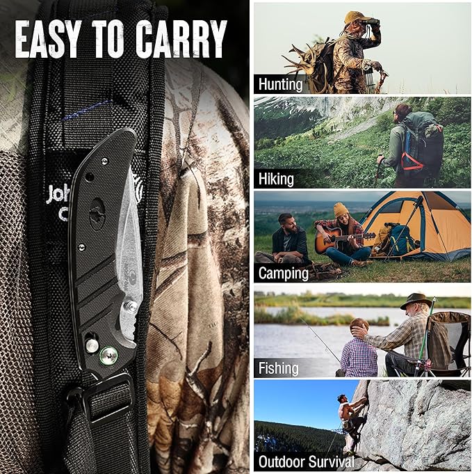 Mossy Oak Folding Pocket Knife, 4" Stonewash Stainless Steel Blade EDC Knife, G10 Handle with Axis Lock & Pocket Clip, Small Tactical Survival Knife for Hiking, Hunting, Outdoor Gifts for Men & Women
