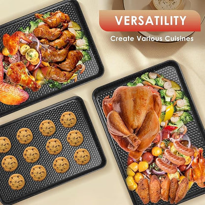 Baking Sheet Pan Set of 3, Nonstick Carbon Steel Cookie Sheets