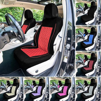 Universal Fit Diamond Stitched Flat Cloth Car Seat Covers Full Set - Red