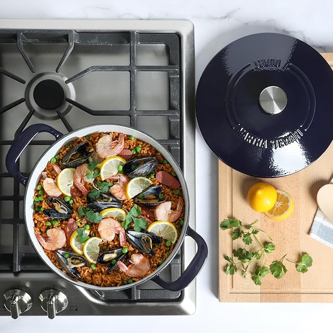 Martha Stewart Gatwick 7 QT Enamel Cast Iron Dutch Oven – Navy Blue, Heavy-Duty