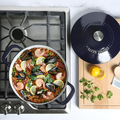 Martha Stewart Gatwick 7 QT Enamel Cast Iron Dutch Oven – Navy Blue, Heavy-Duty