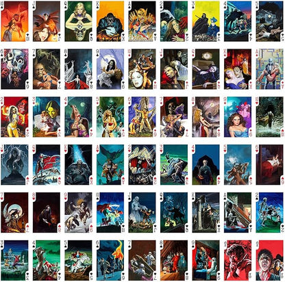 Horror Playing Cards (Poker Deck 54 Cards All Different) Vintage Horror Action Comics Pulp Fiction Scary Spooky Halloween