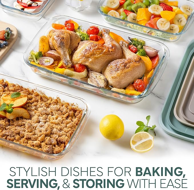 COOK WITH COLOR 8-Piece Deep Glass Baking Dish Set with Plastic Lids –