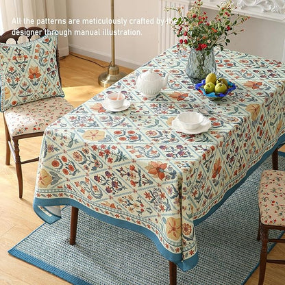 ISAENNE Designer Linen Elegant Extra Long Rectangle Tablecloth,Colorful Floral Bohemian Table Cloth,Wrinkle Resistant Decor Tablecloths for Dining Thanksgiving Kitchen,67"*118"-Floralsea A