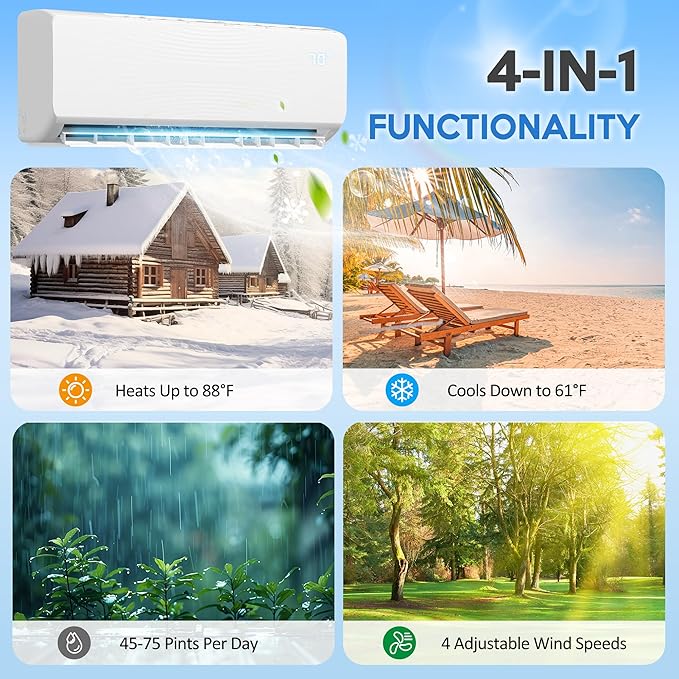 18000 BTU Mini Split Air Conditioner ＆ Heat Pump, 230V Wall Mount Ductless