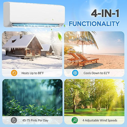 18000 BTU Mini Split Air Conditioner ＆ Heat Pump, 230V Wall Mount Ductless
