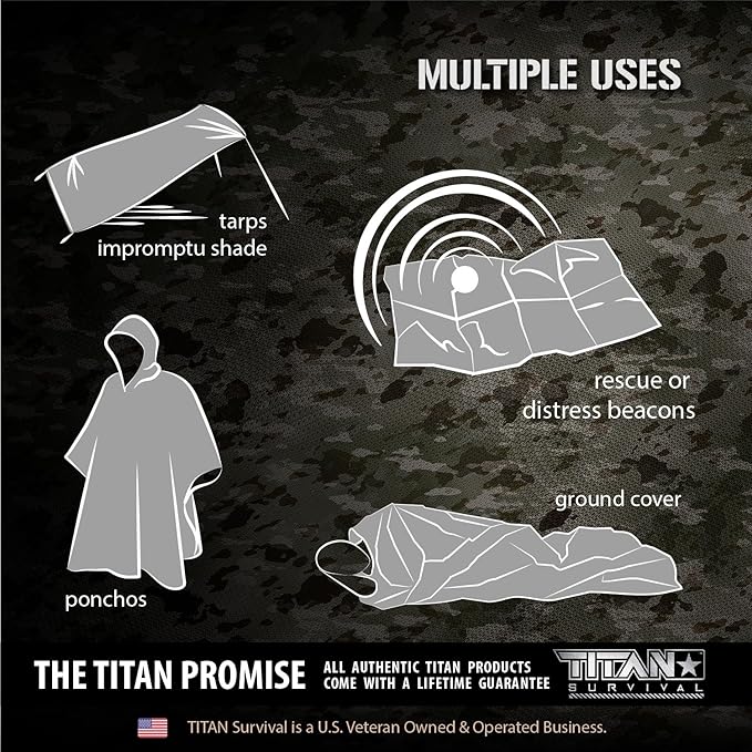TITAN Survival - Mylar Survival Blankets 5 Pack - 90% Heat Retention & Waterproof Design - Emergency Blanket Cold Weather Protection & Survival Kits - Durable Space Blanket for Outdoor Use