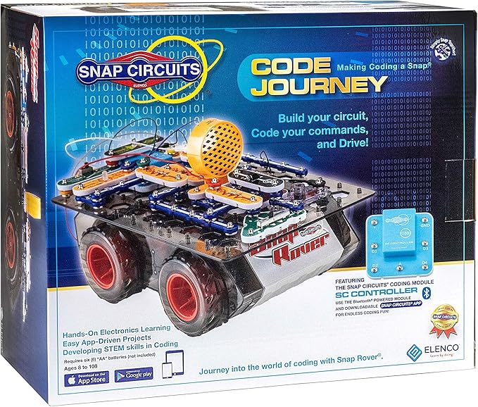 Snap Circuits Code Journey, Build Your Circuit, Code Your Commands, and Drive, Bluetooth Controlled, STEM Building Toy for Ages 8 to 108