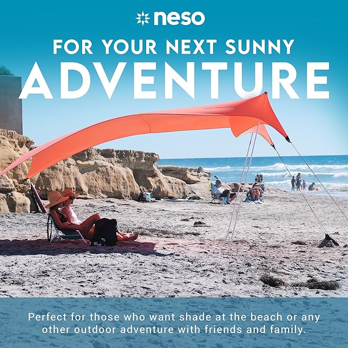 Neso Gigante - Portable Beach Tent - Ideal to Enjoy with Family and Friends - UPF 50+, Water-Resistant, and Lightweight - Coral, 11' x 11'