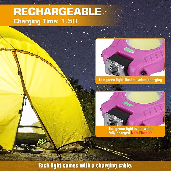 EverBrite 2 Pack COB Keychain Work Light, Mini Rechargeable Magnetic Keychain Light, Sensor Mode, Multifunctional Small Keychain Flashlights, Portable, Waterproof, for Camping, Hiking, 6 Modes, Pink