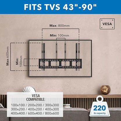 Mount-It! Low-Profile Tilt TV Wall Mount | Ultra-Slim Bracket