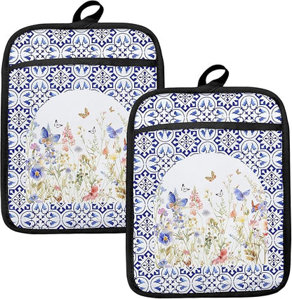Colorful Wildflowers Floral Oven Mitts Set, Pot Holders