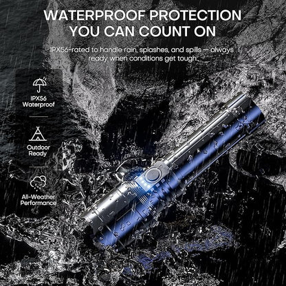 Rechargeable Flashlights High Lumens with Ignition Lens,2000 lumens LED Super Bright Zoomable FlashLight with 5 Mode, IPX6 Waterproof Powerful Tactical Flash light for Home,Gift,Outdoor and Emergency